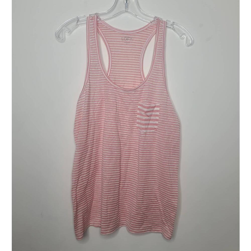 NWT Ann Taylor Loft linen cotton blend pink striped tank top - small